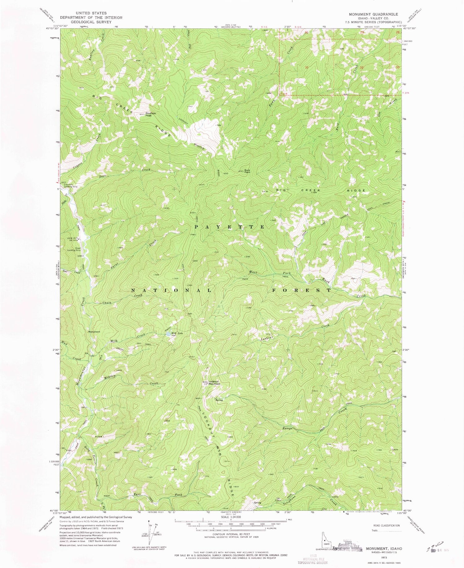 Classic USGS Monument Idaho 7.5'x7.5' Topo Map Image