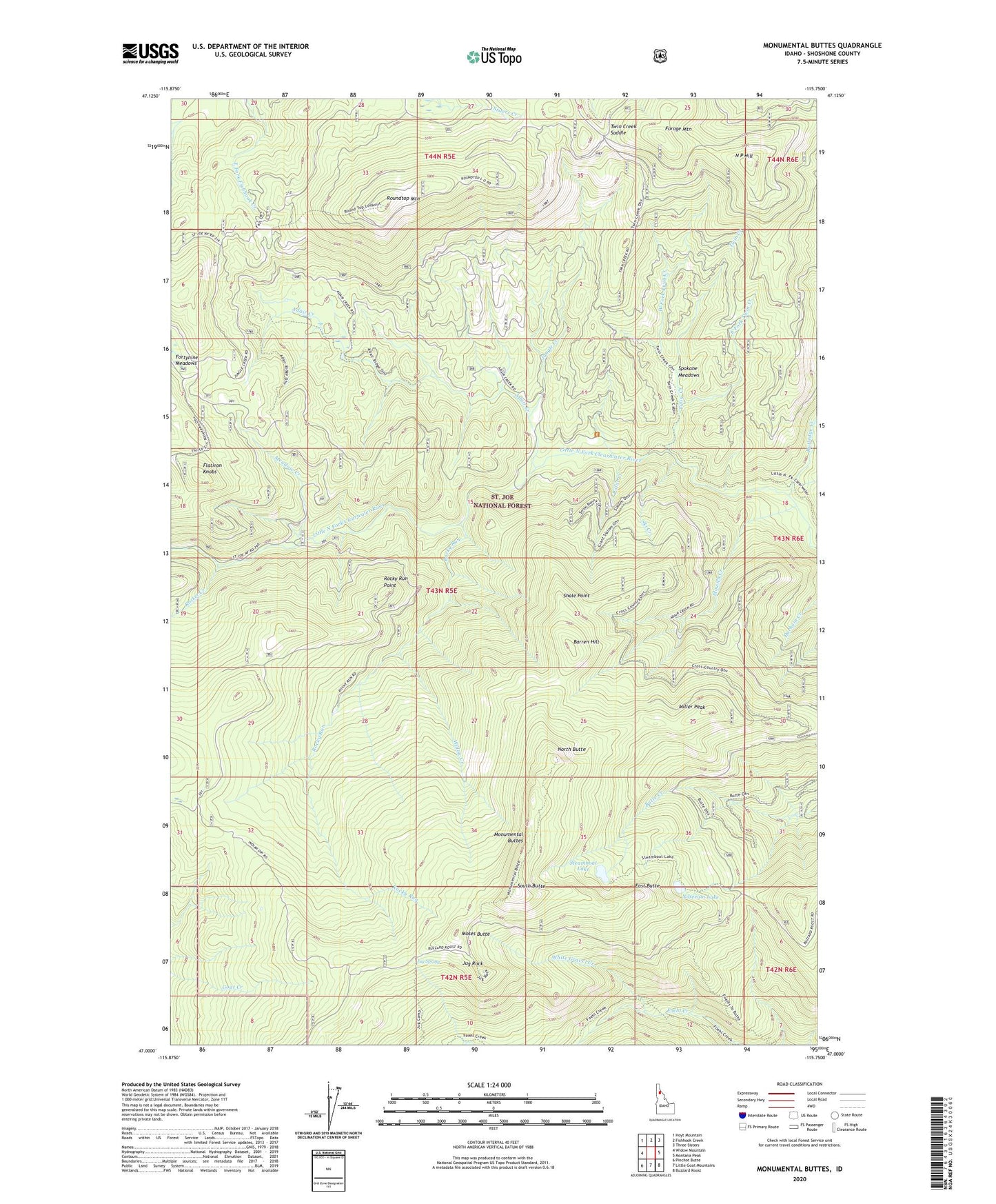 Monumental Buttes Idaho US Topo Map Image