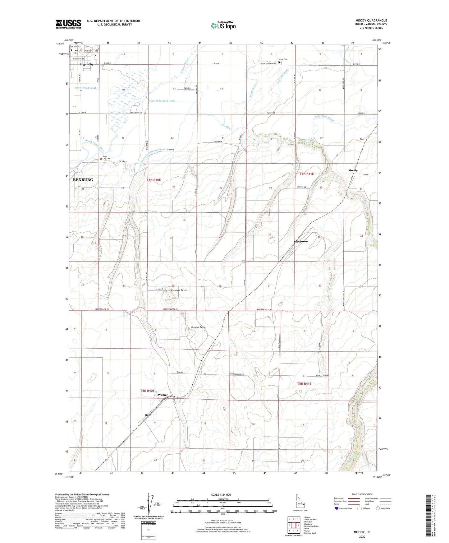 Moody Idaho US Topo Map Image