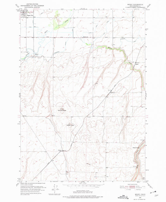 Classic USGS Moody Idaho 7.5'x7.5' Topo Map Image