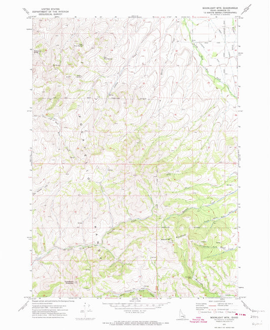 Classic USGS Moonlight Mountain Idaho 7.5'x7.5' Topo Map Image