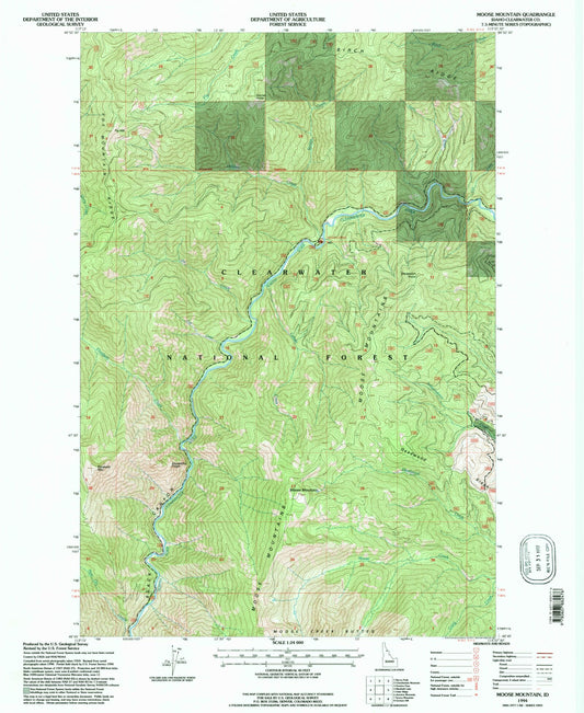 Classic USGS Moose Mountain Idaho 7.5'x7.5' Topo Map Image
