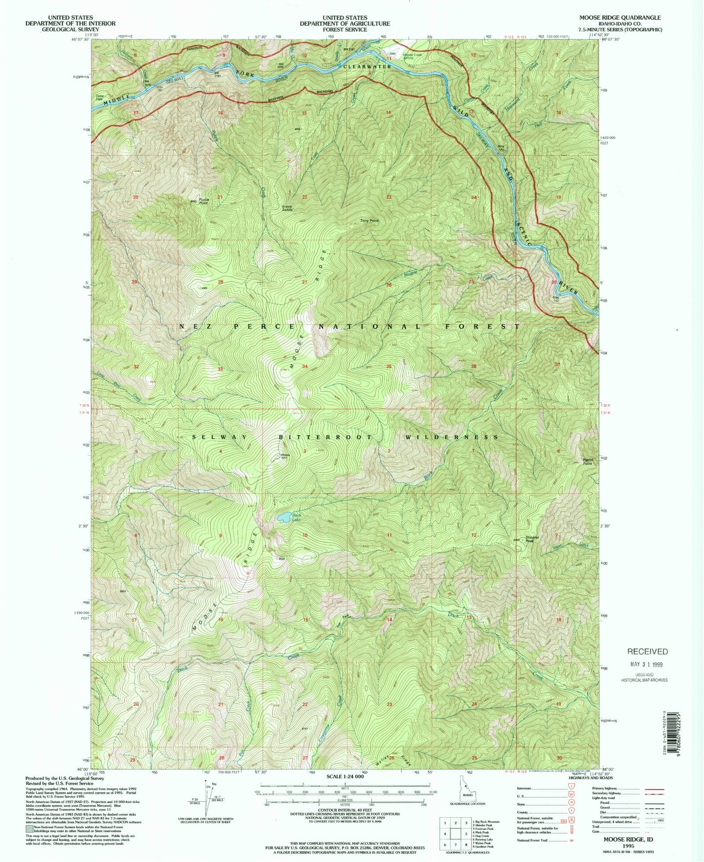 Classic USGS Moose Ridge Idaho 7.5'x7.5' Topo Map Image