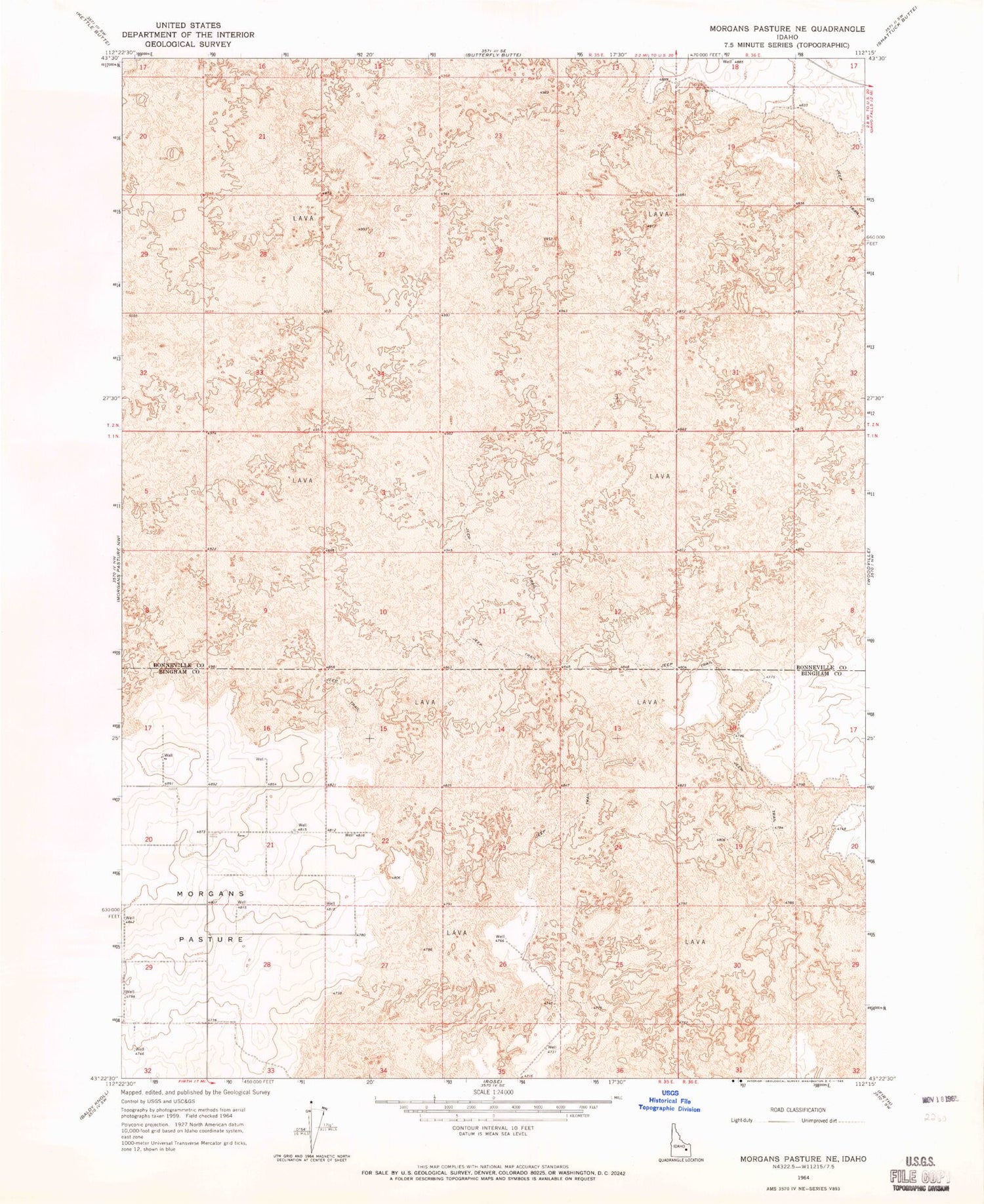 Classic USGS Morgans Pasture NE Idaho 7.5'x7.5' Topo Map Image
