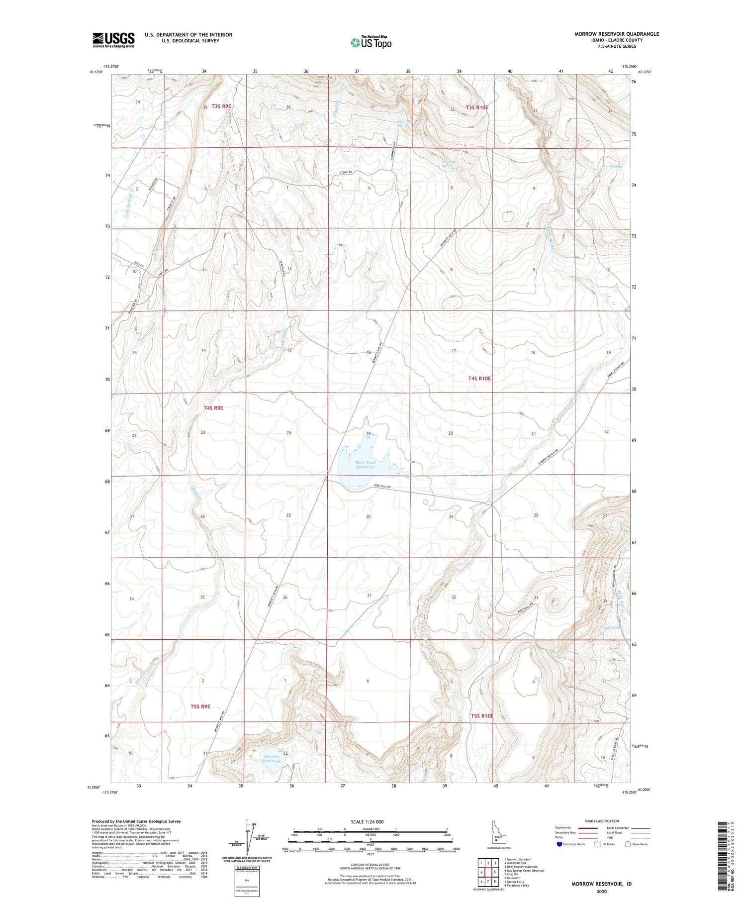 Morrow Reservoir Idaho US Topo Map Image