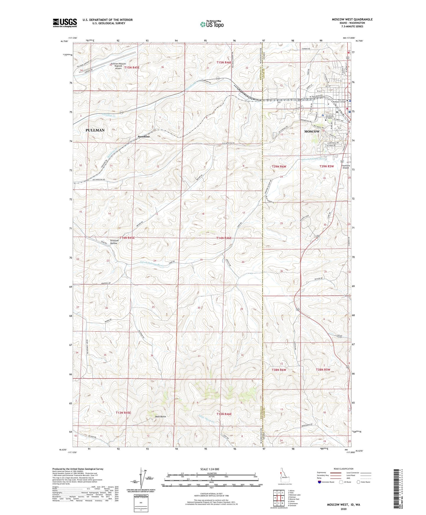 Moscow West Idaho US Topo Map Image