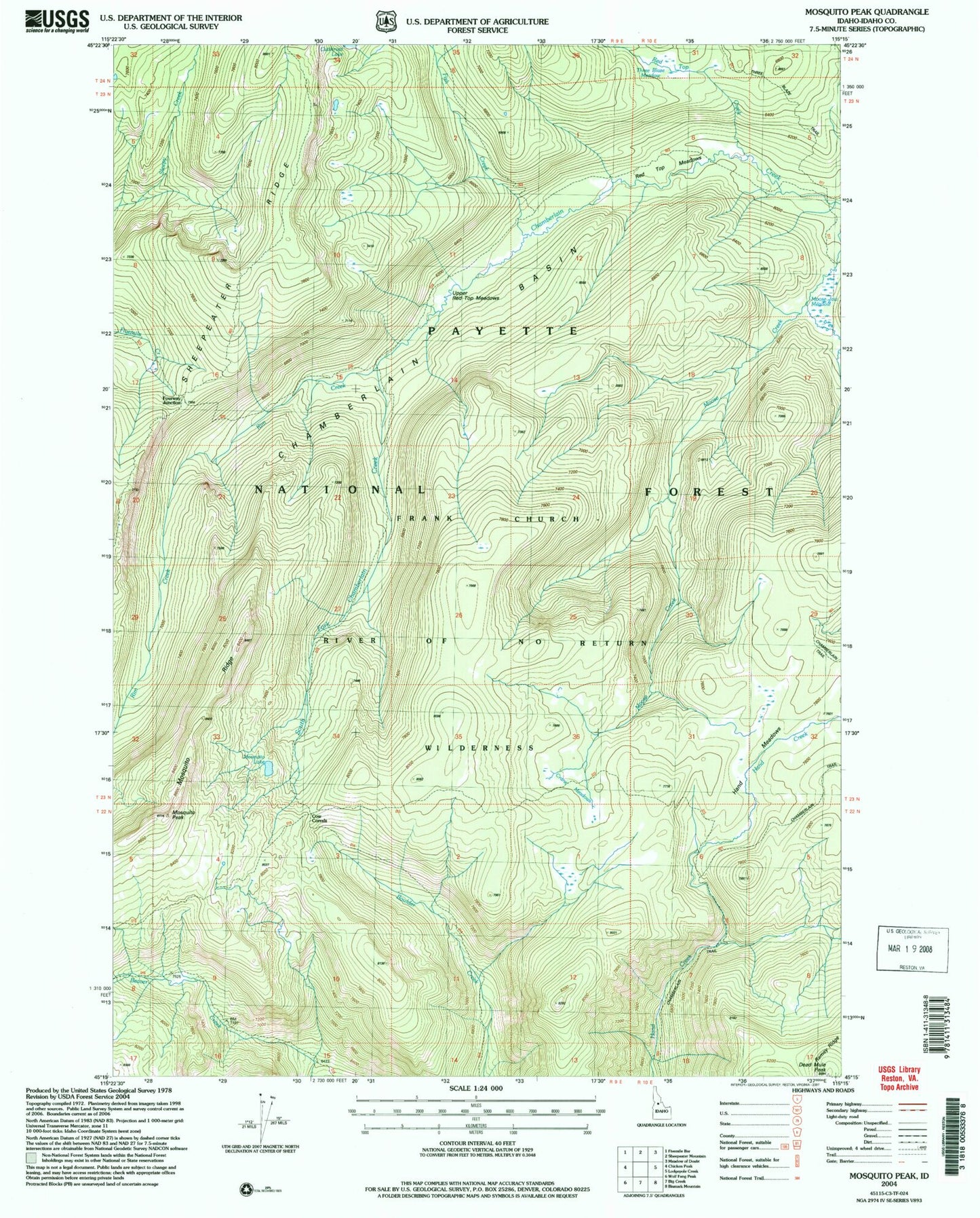Classic USGS Mosquito Peak Idaho 7.5'x7.5' Topo Map Image