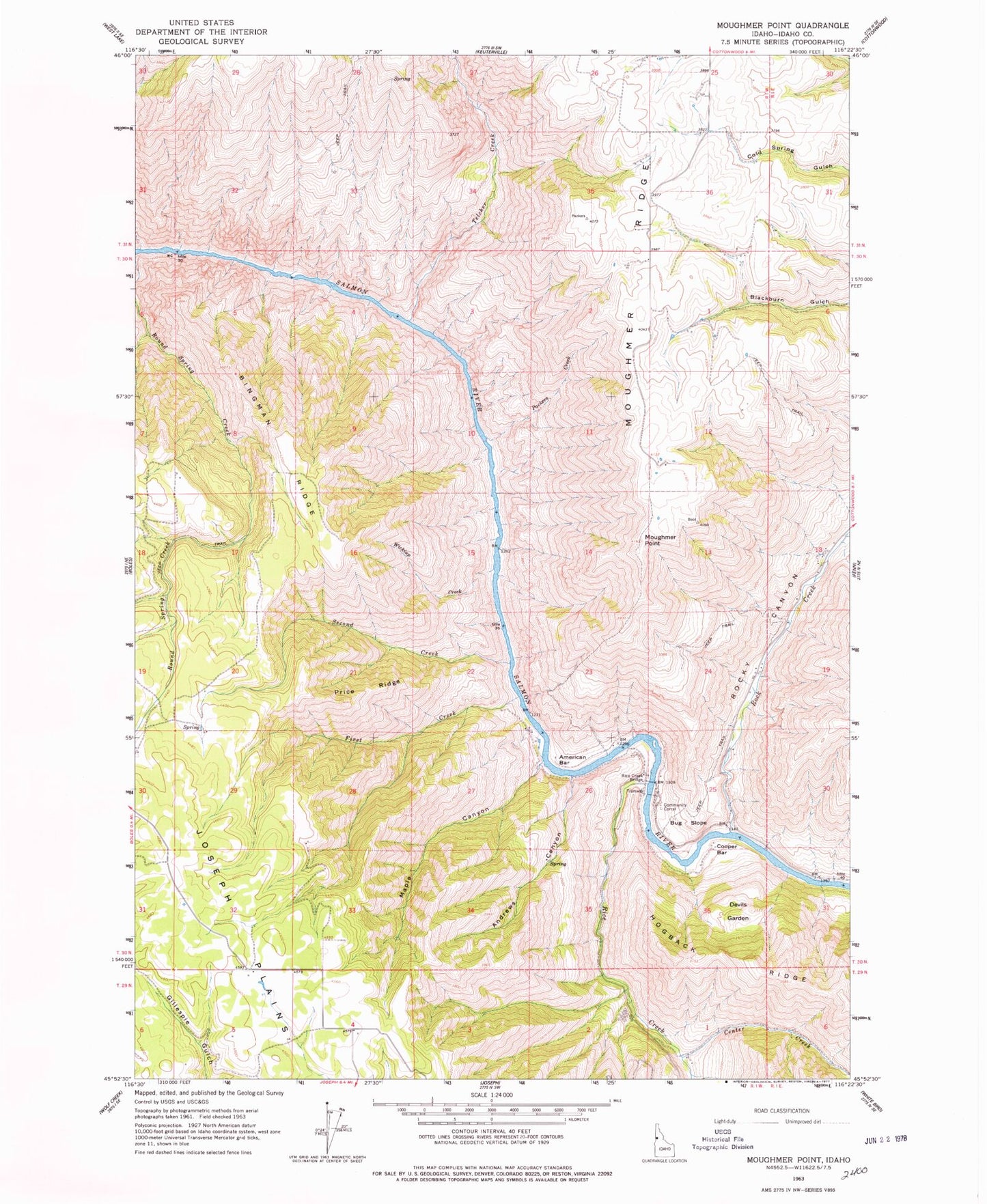 Classic USGS Moughmer Point Idaho 7.5'x7.5' Topo Map Image
