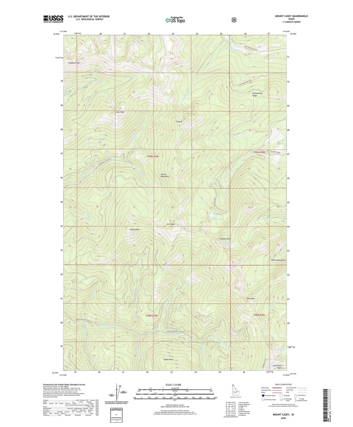Mount Casey Idaho US Topo Map Image