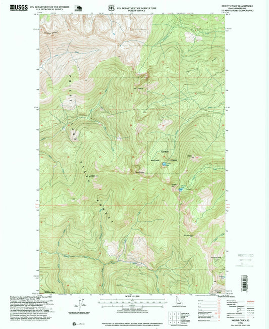 Classic USGS Mount Casey Idaho 7.5'x7.5' Topo Map Image