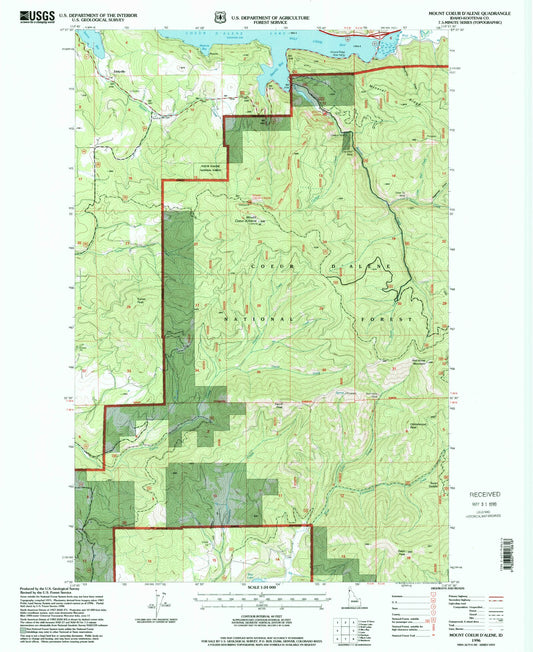 Classic USGS Mount Coeur D'Alene Idaho 7.5'x7.5' Topo Map Image
