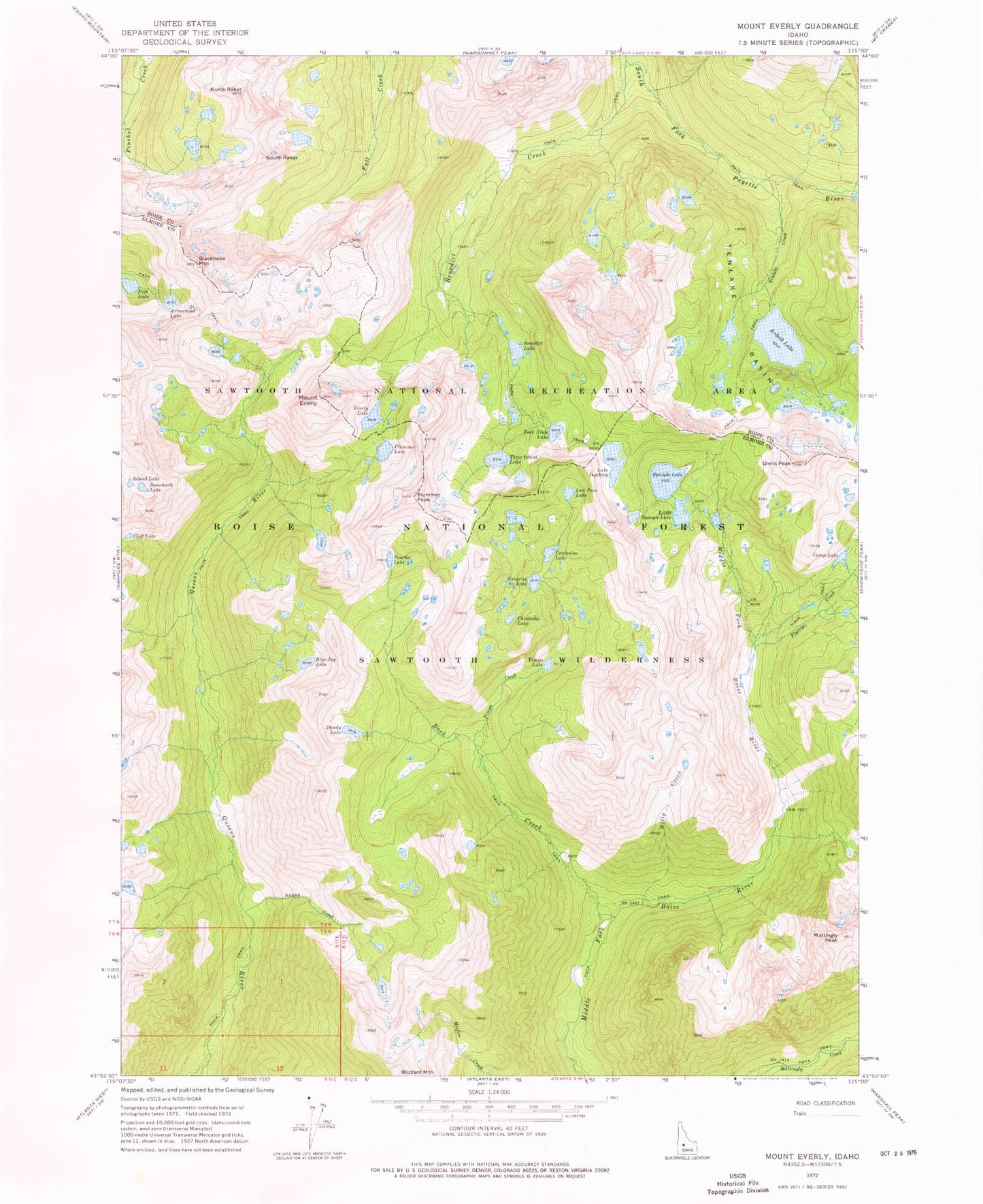 Classic USGS Mount Everly Idaho 7.5'x7.5' Topo Map Image