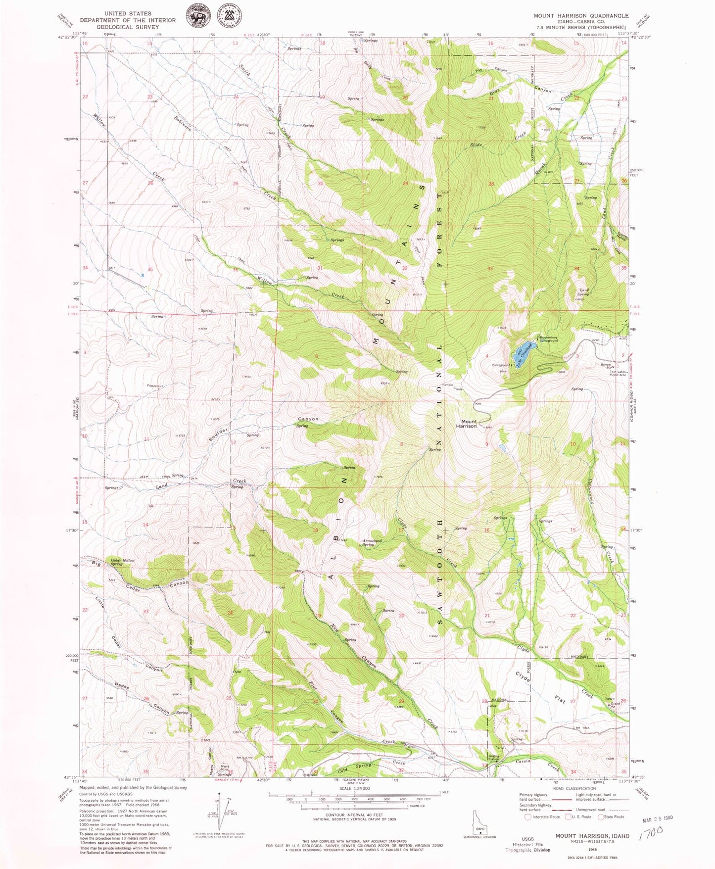 Classic USGS Mount Harrison Idaho 7.5'x7.5' Topo Map Image