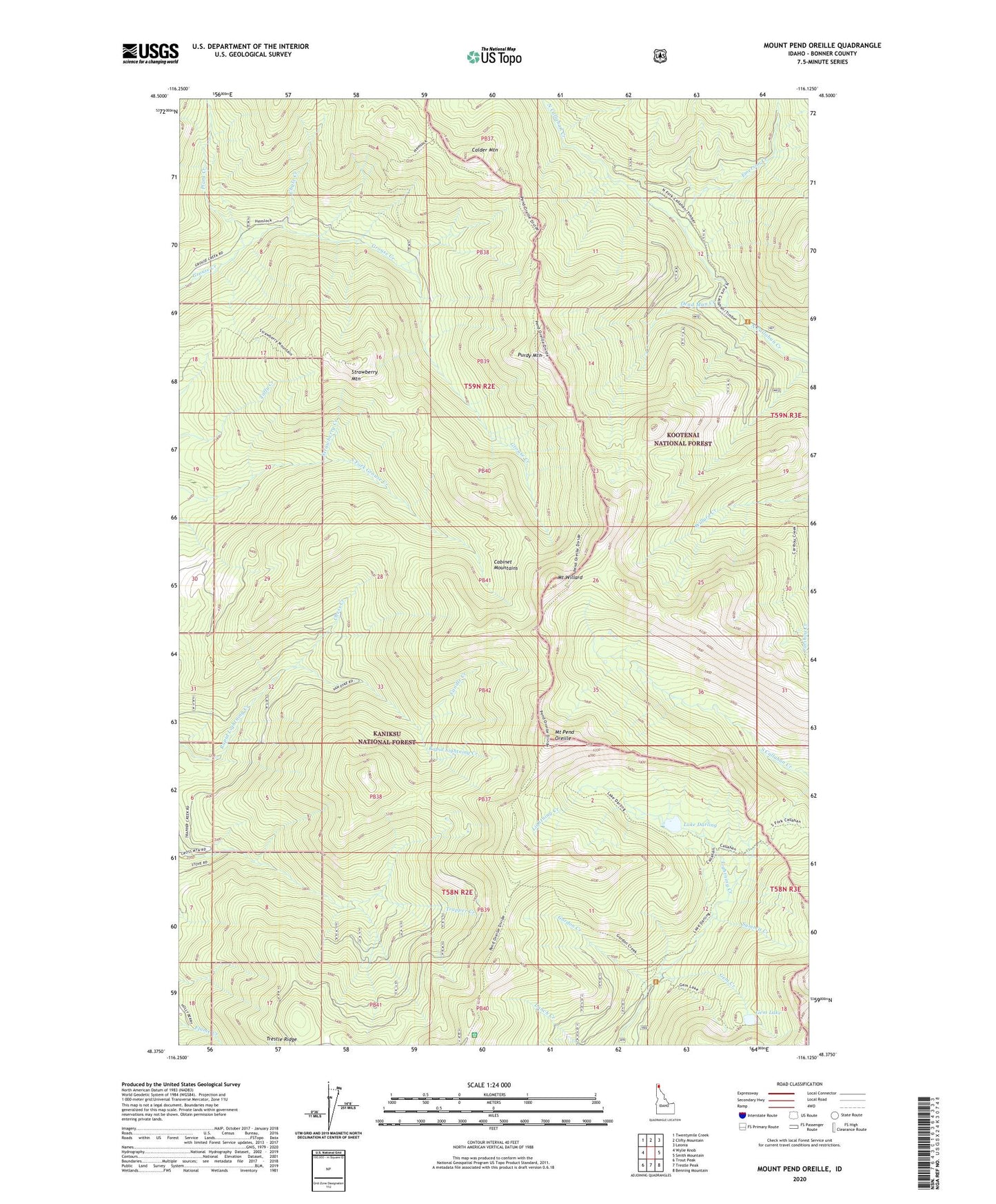 Mount Pend Oreille Idaho US Topo Map Image