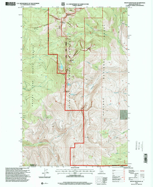 Classic USGS Mount Roothaan Idaho 7.5'x7.5' Topo Map Image