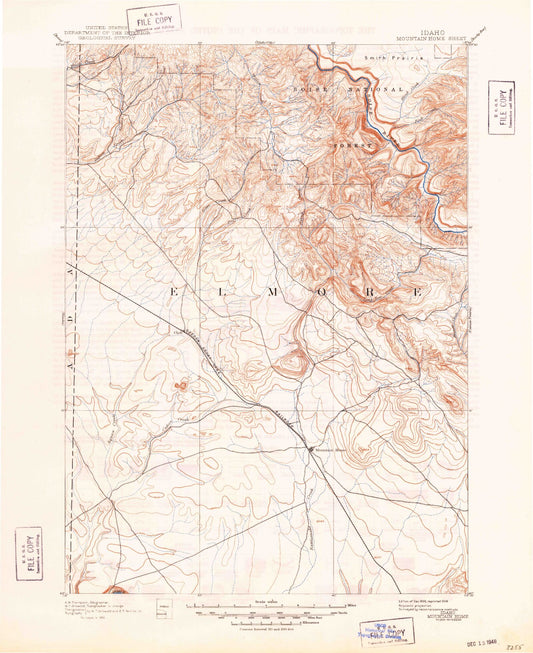 Historic 1893 Mountain Home Idaho 30'x30' Topo Map Image