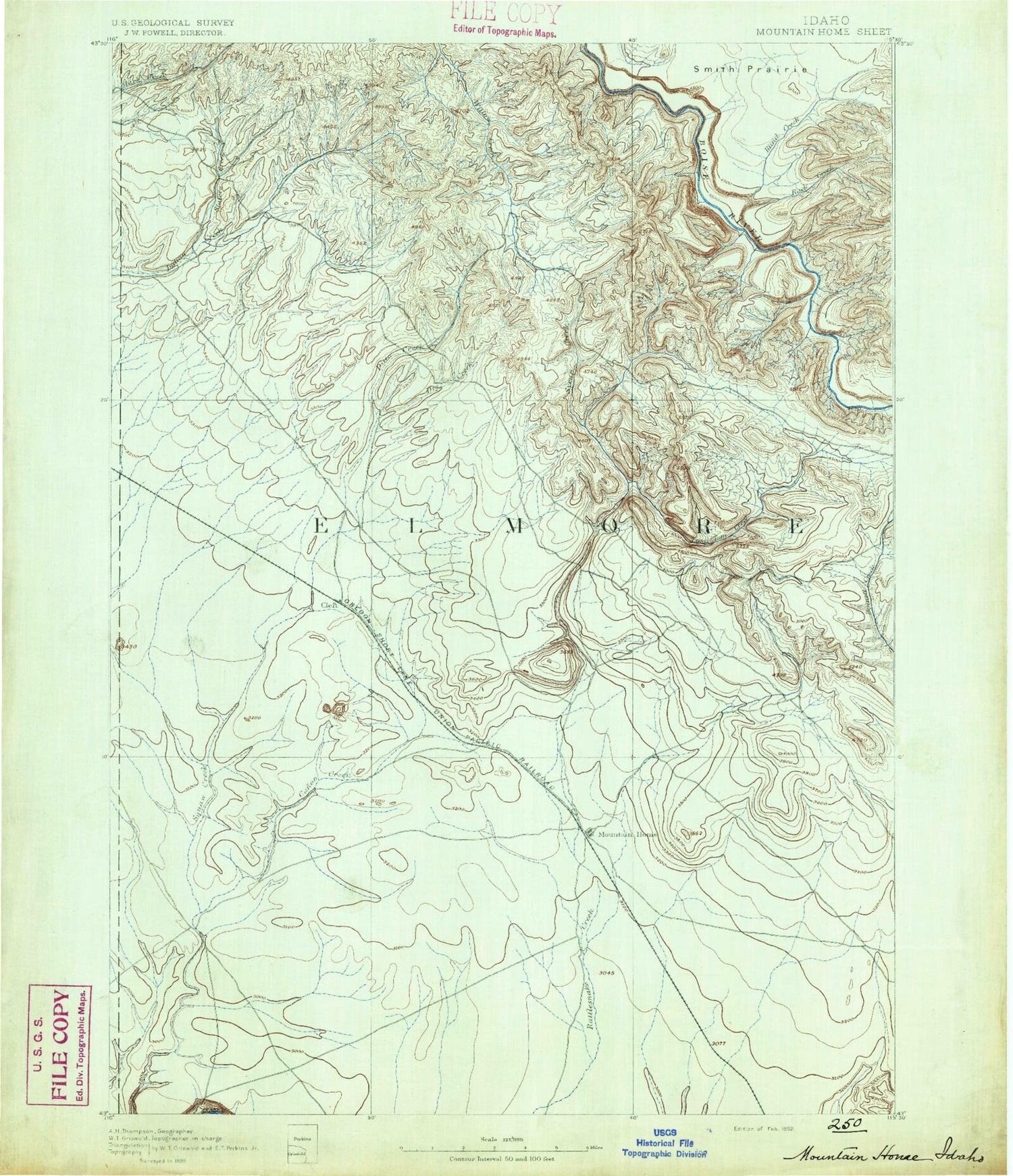 Historic 1892 Mountain Home Idaho 30'x30' Topo Map Image