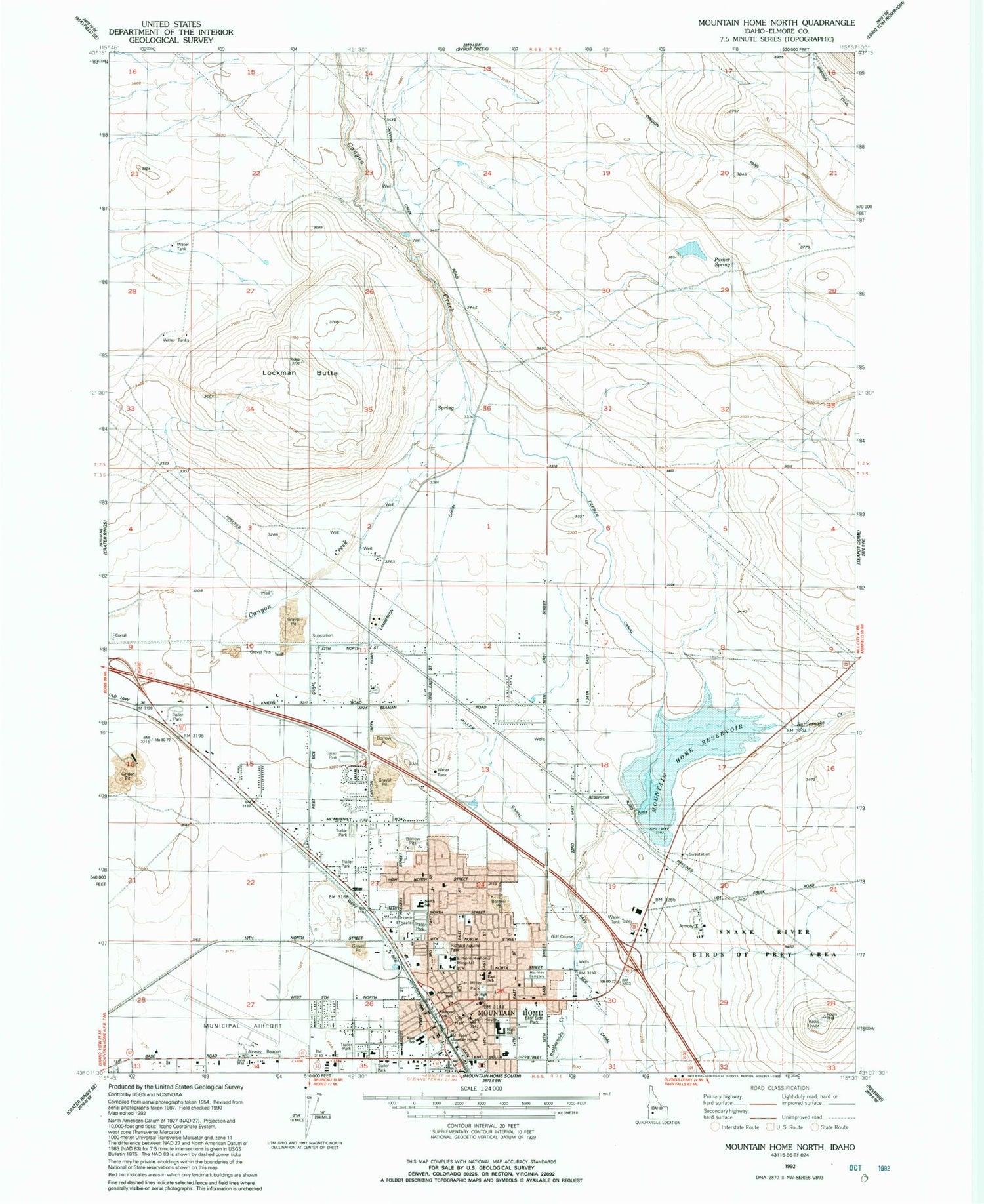 Classic USGS Mountain Home North Idaho 7.5'x7.5' Topo Map Image