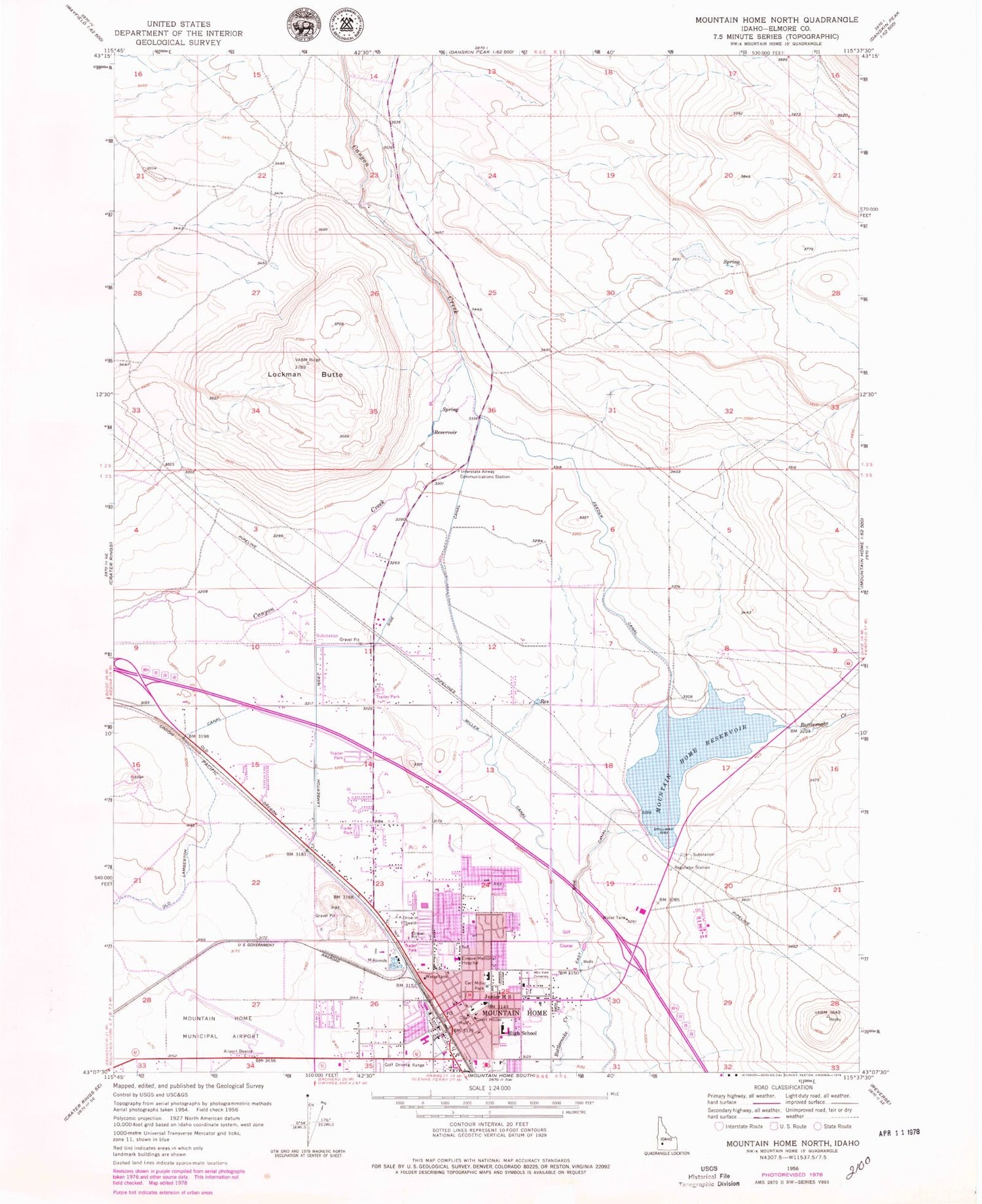 Classic USGS Mountain Home North Idaho 7.5'x7.5' Topo Map Image