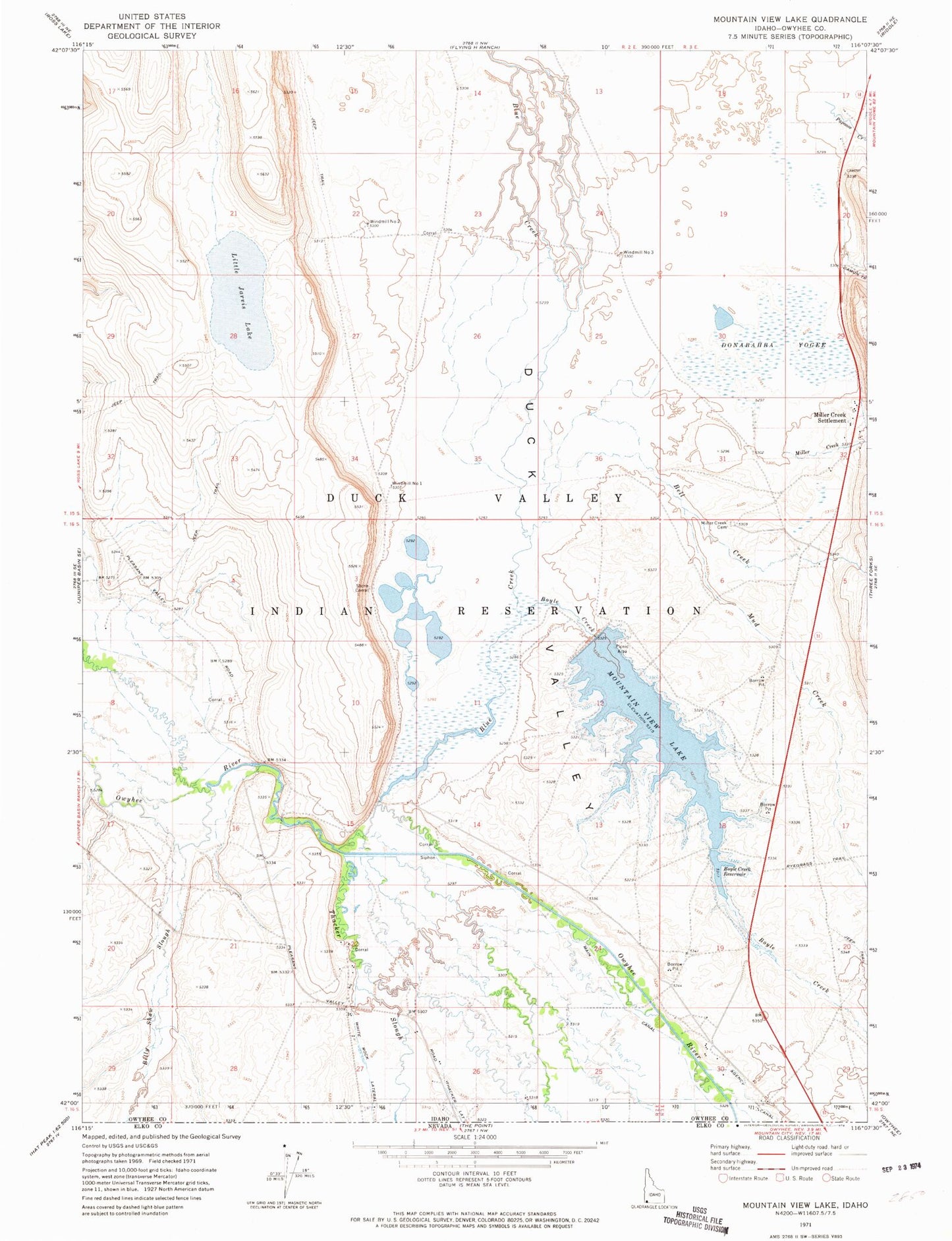 Classic USGS Mountain View Lake Idaho 7.5'x7.5' Topo Map Image
