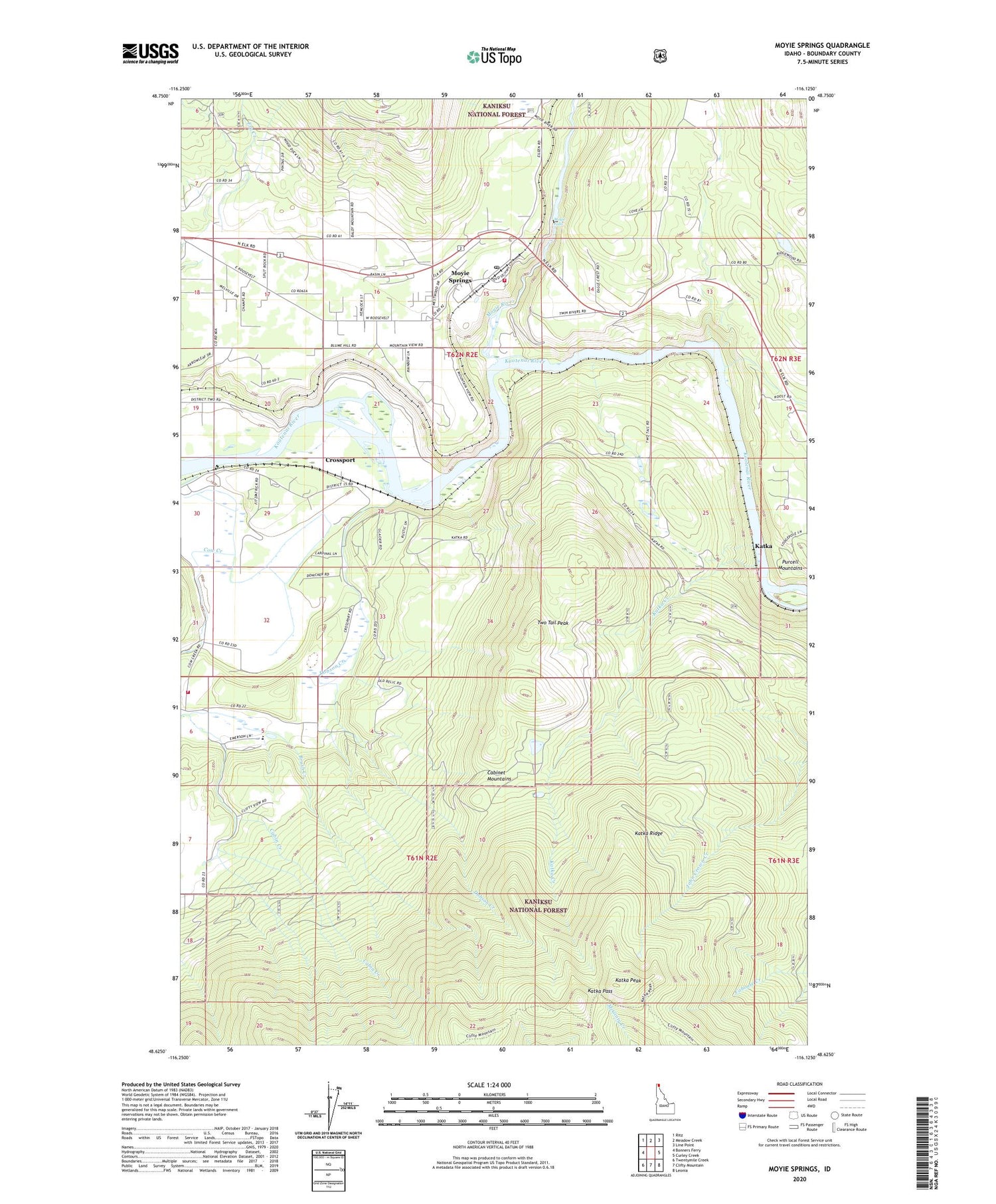Moyie Springs Idaho US Topo Map Image