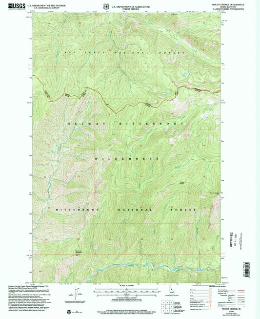 Classic USGS Mount George Idaho 7.5'x7.5' Topo Map Image