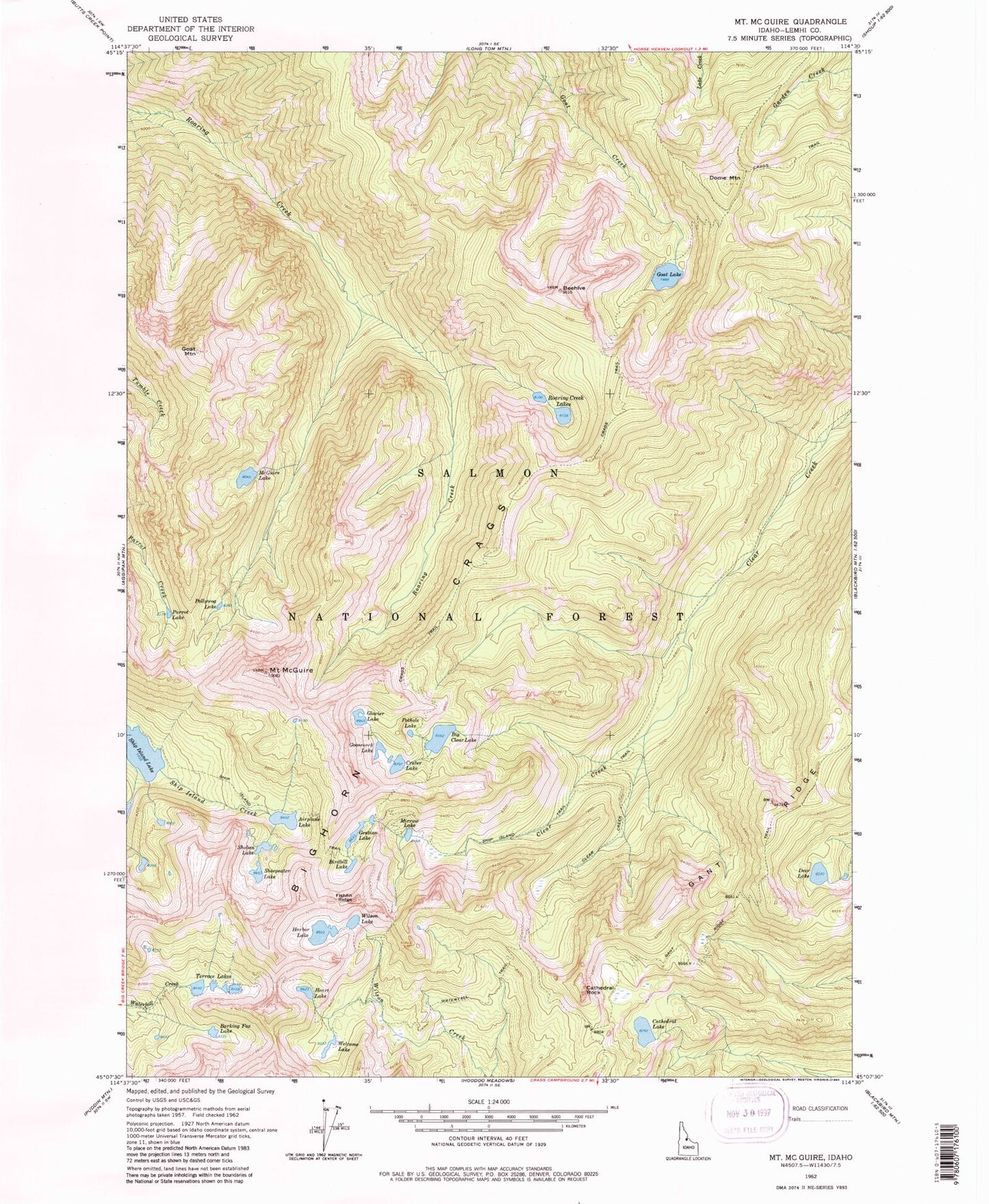 USGS Classic Mount McGuire Idaho 7.5'x7.5' Topo Map Image