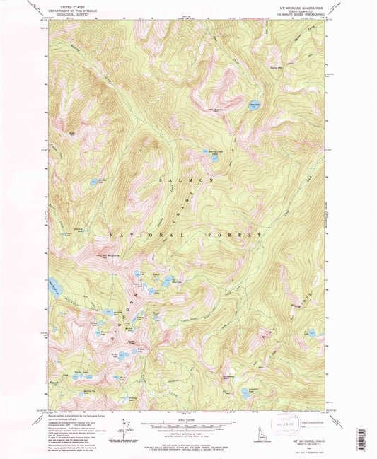 USGS Classic Mount McGuire Idaho 7.5'x7.5' Topo Map Image