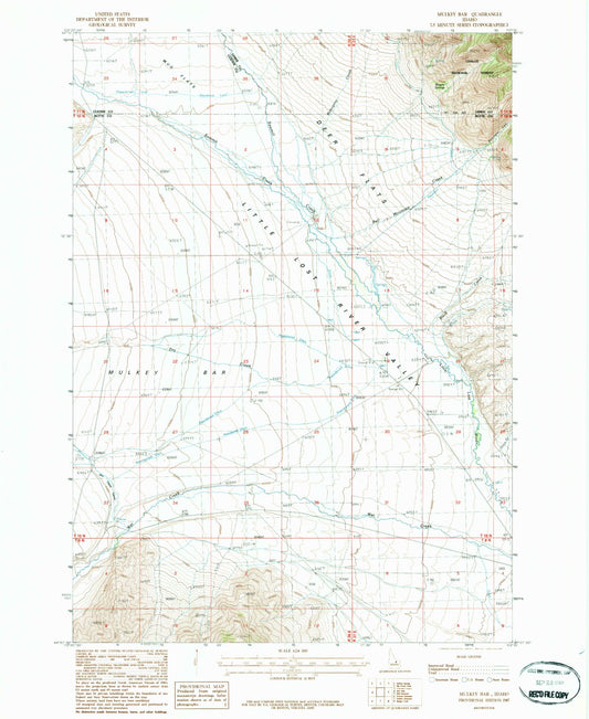 Classic USGS Mulkey Bar Idaho 7.5'x7.5' Topo Map Image