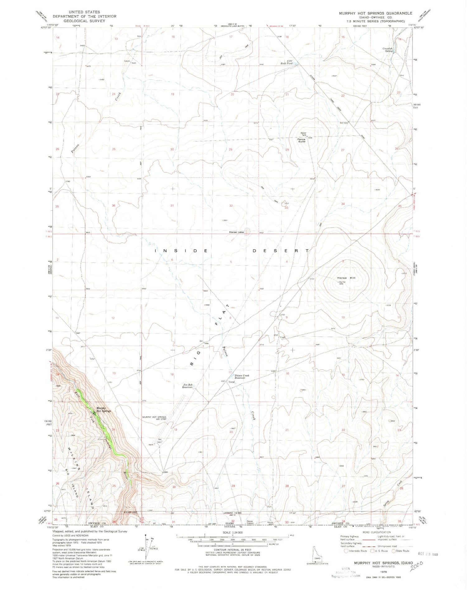 Classic USGS Murphy Hot Springs Idaho 7.5'x7.5' Topo Map Image