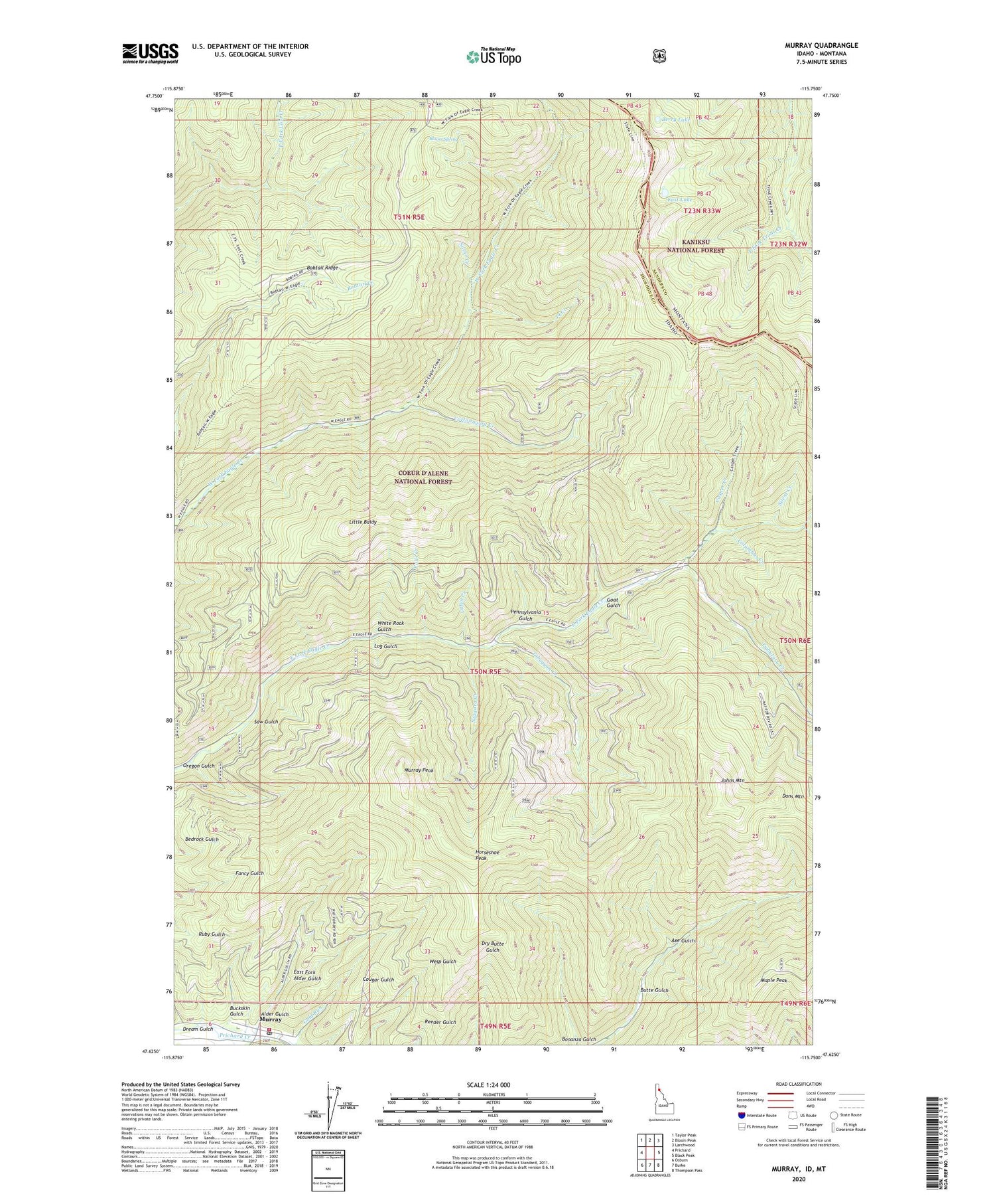 Murray Idaho US Topo Map Image