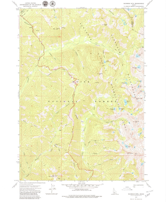 Classic USGS Nahneke Mountain Idaho 7.5'x7.5' Topo Map Image