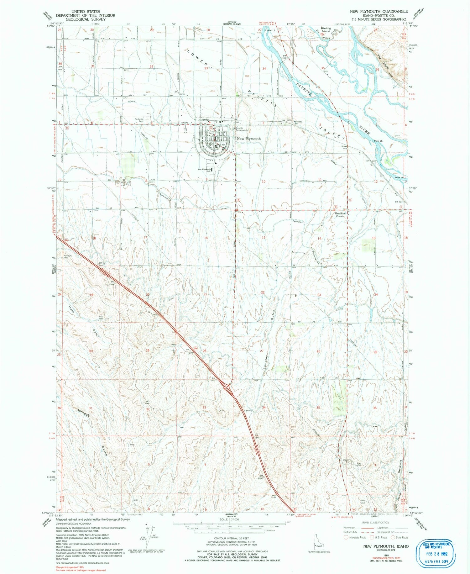 Classic USGS New Plymouth Idaho 7.5'x7.5' Topo Map Image