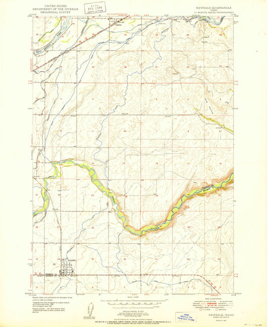 Classic USGS Newdale Idaho 7.5'x7.5' Topo Map Image