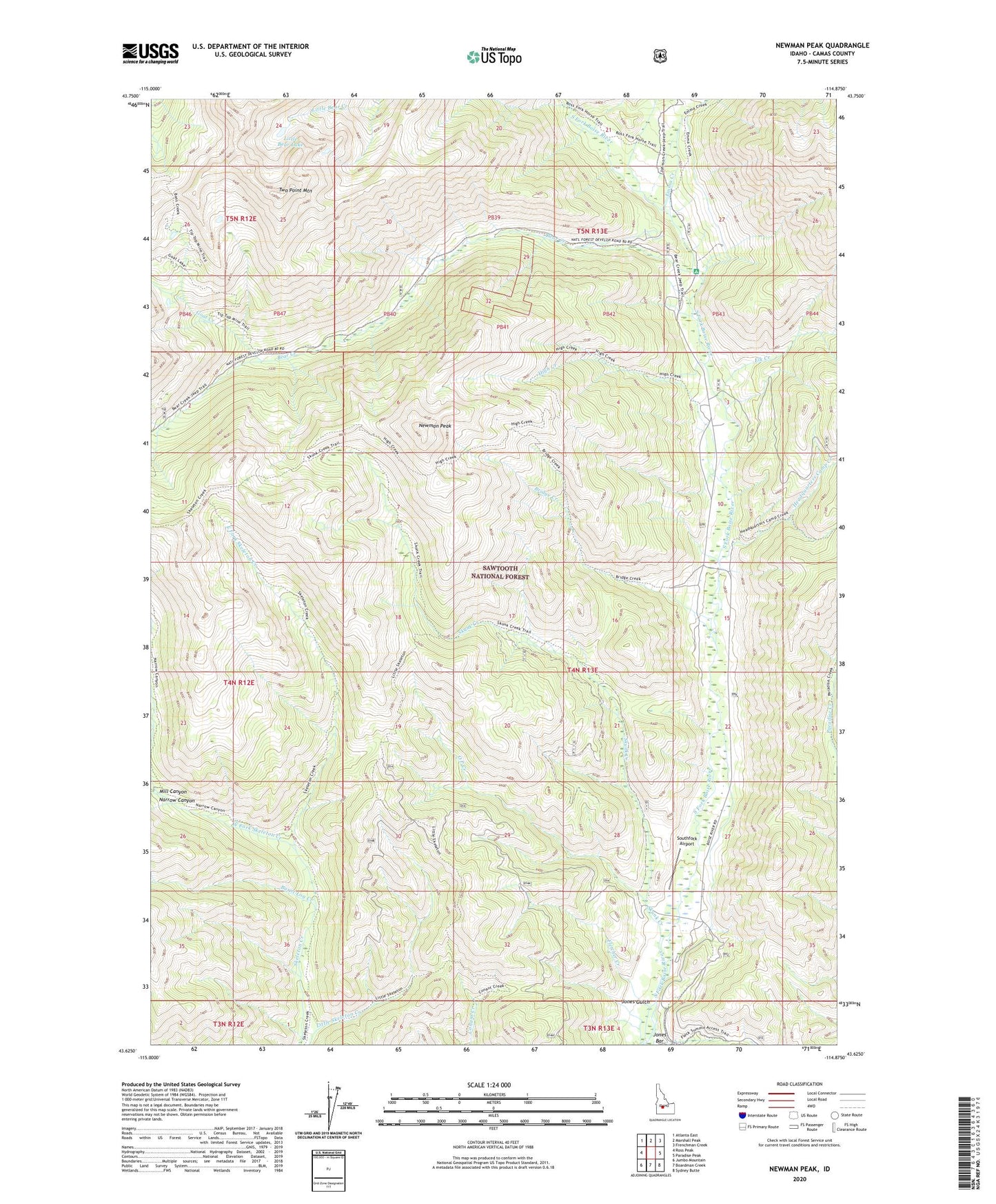 Newman Peak Idaho US Topo Map Image