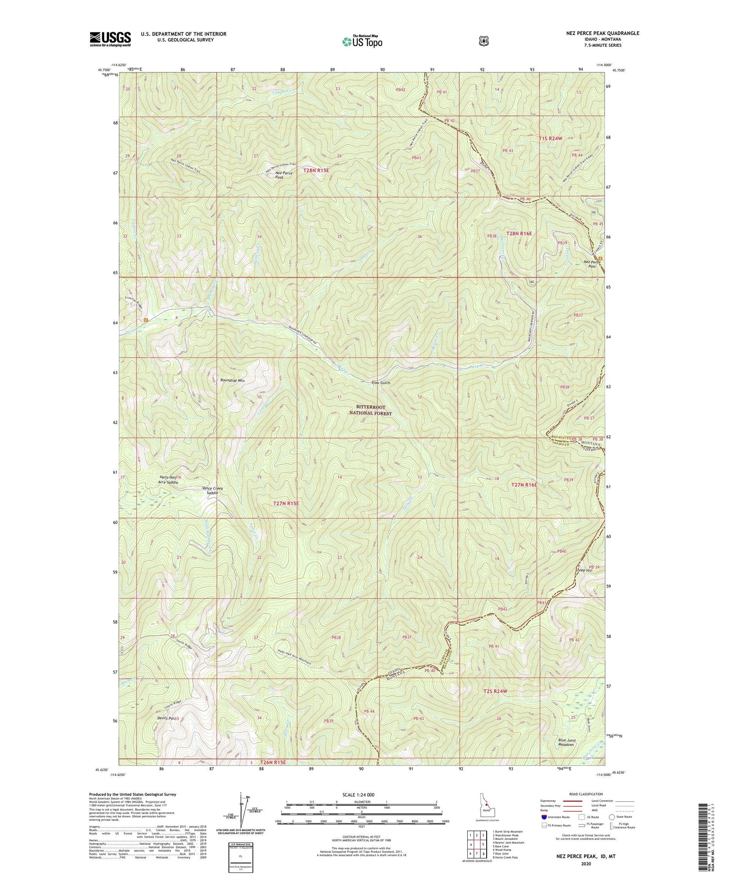 Nez Perce Peak Idaho US Topo Map Image