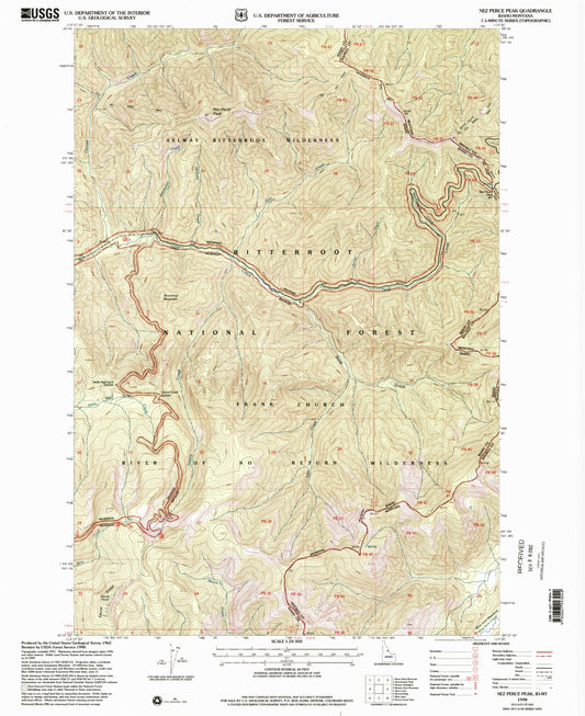 Classic USGS Nez Perce Peak Idaho 7.5'x7.5' Topo Map Image
