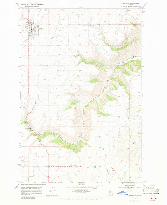 Classic USGS Nezperce Idaho 7.5'x7.5' Topo Map Image