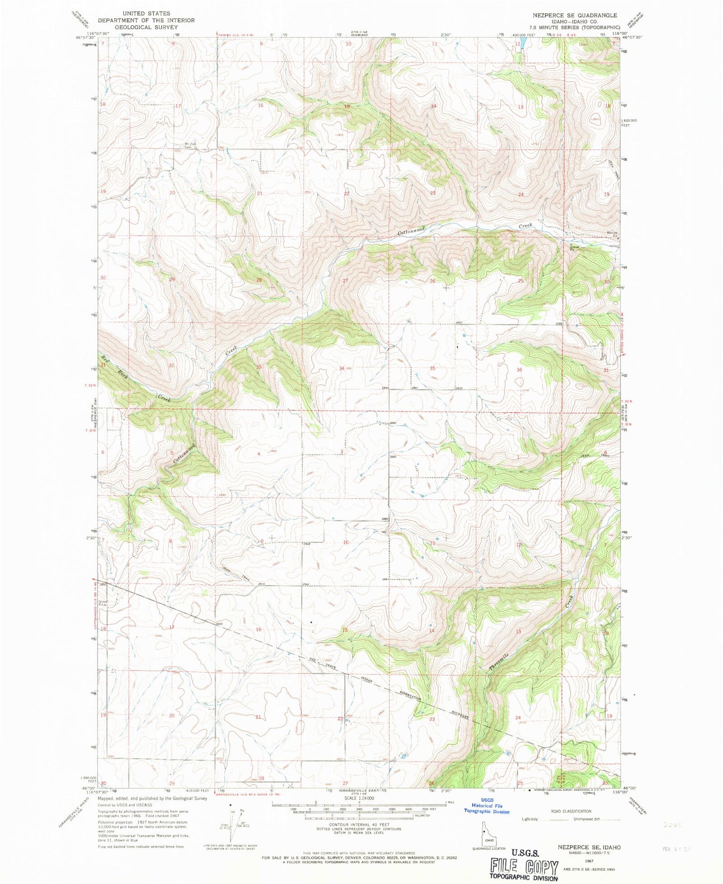 Classic USGS Nezperce SE Idaho 7.5'x7.5' Topo Map Image