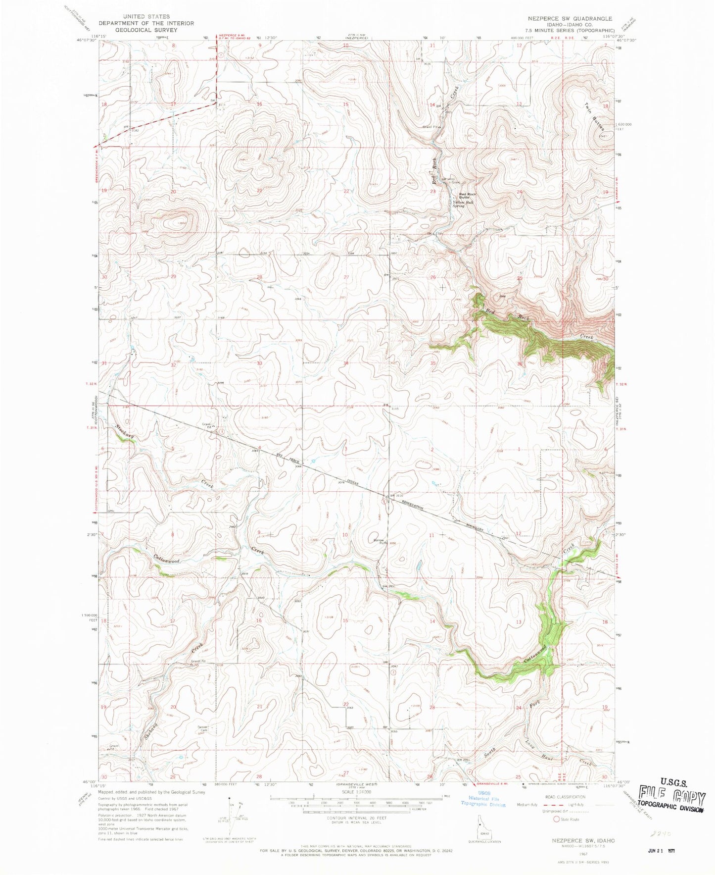 Classic USGS Nezperce SW Idaho 7.5'x7.5' Topo Map Image