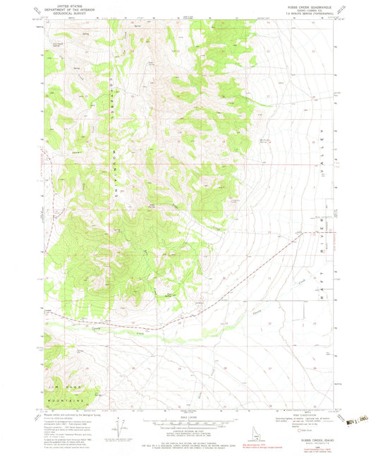 Classic USGS Nibbs Creek Idaho 7.5'x7.5' Topo Map Image