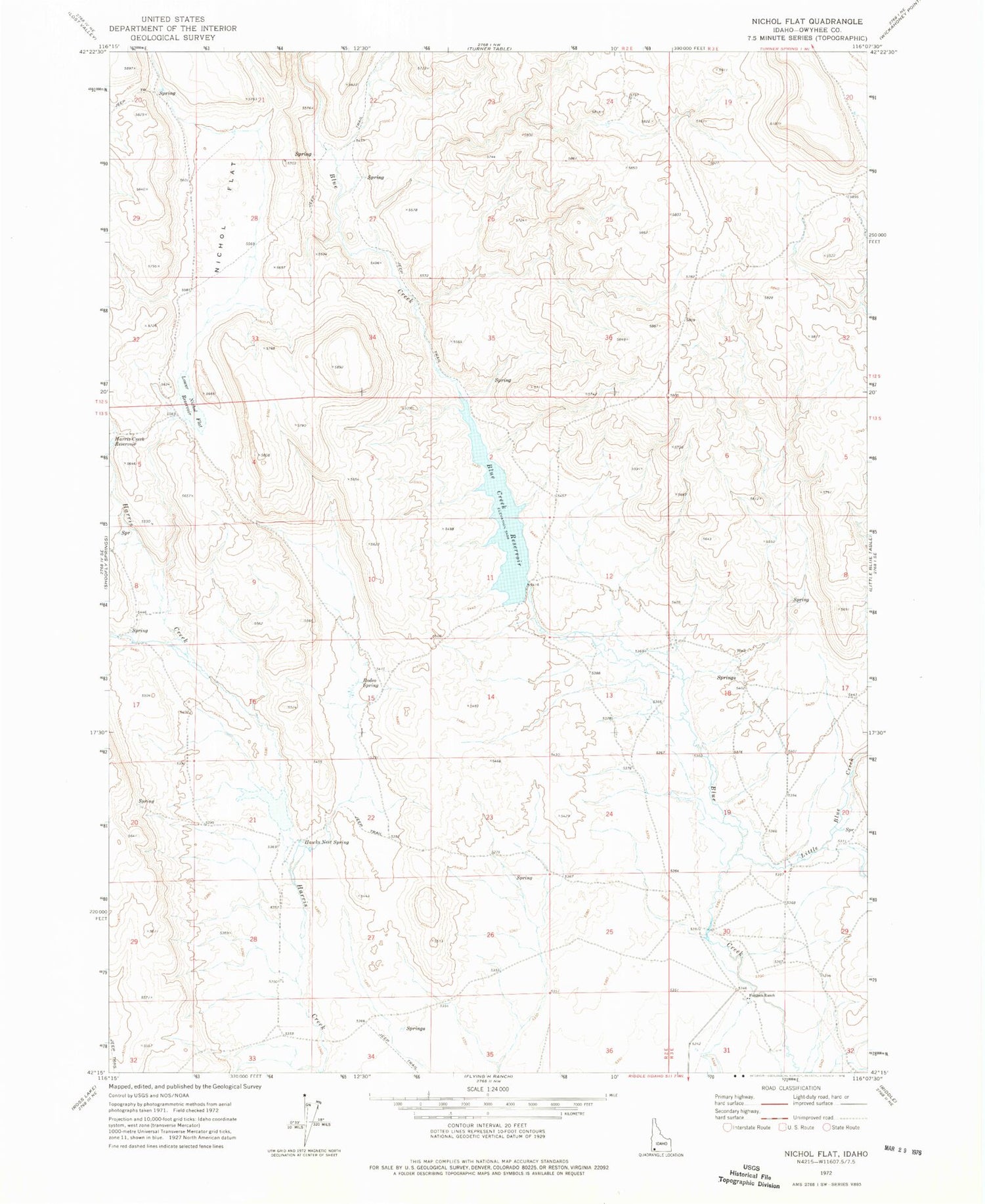 Classic USGS Nichol Flat Idaho 7.5'x7.5' Topo Map Image