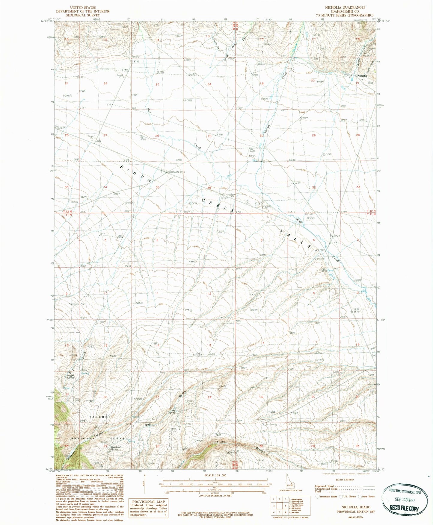 Classic USGS Nicholia Idaho 7.5'x7.5' Topo Map Image