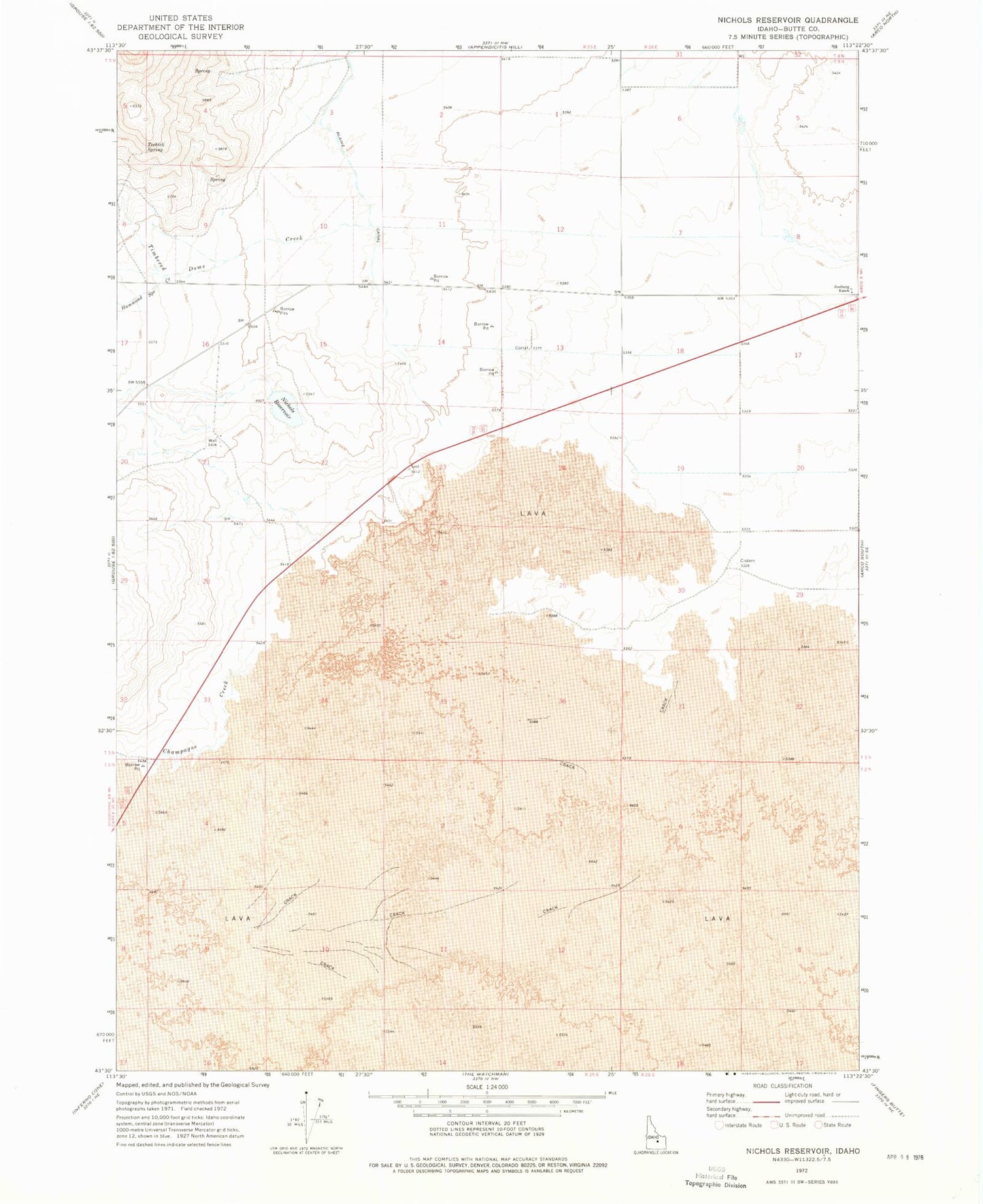 Classic USGS Nichols Reservoir Idaho 7.5'x7.5' Topo Map Image