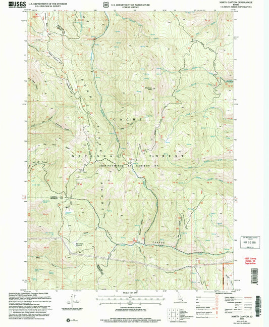 Classic USGS North Canyon Idaho 7.5'x7.5' Topo Map Image