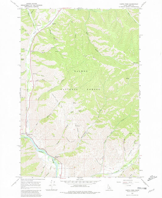 Classic USGS North Fork Idaho 7.5'x7.5' Topo Map Image