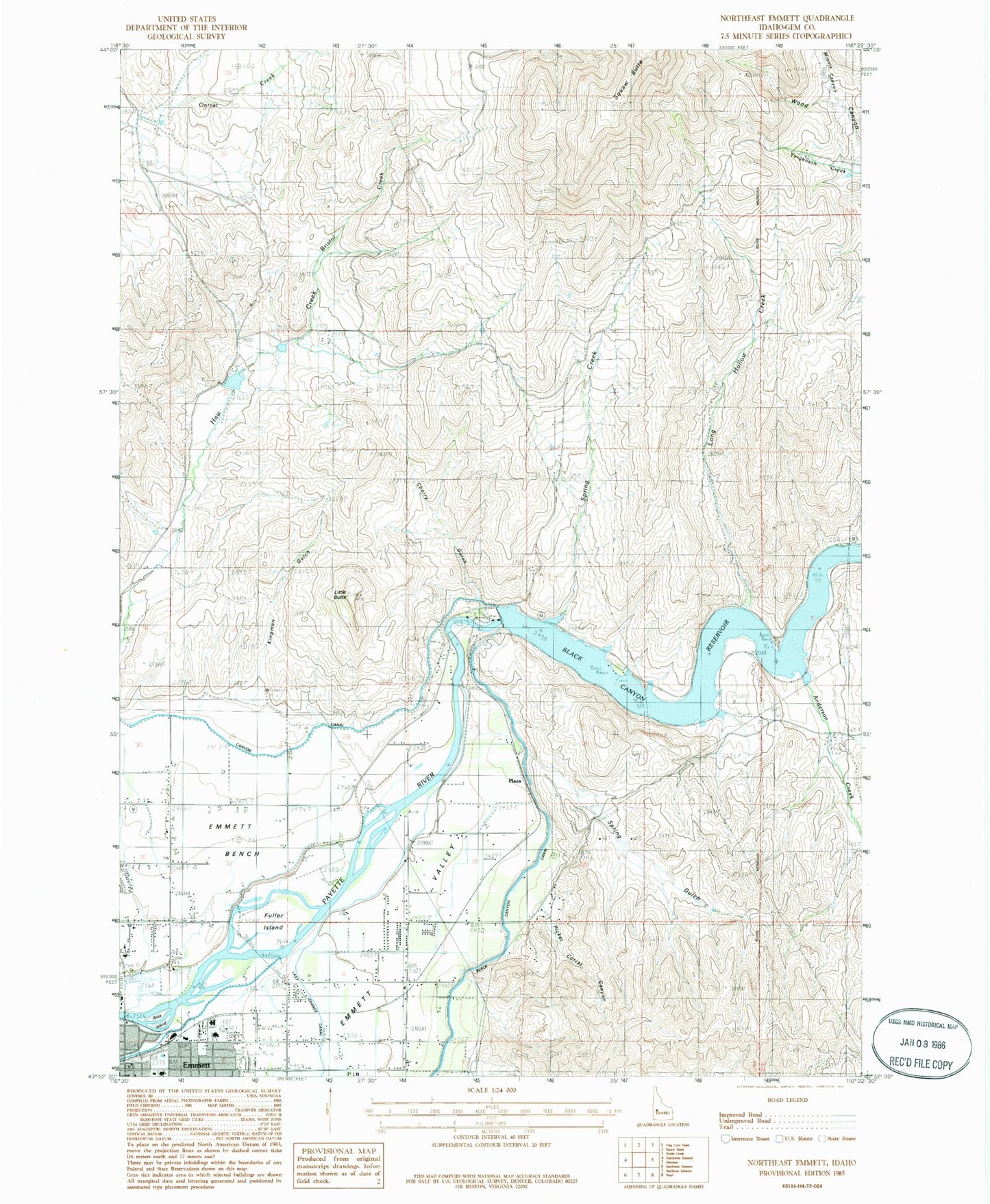 Classic USGS Northeast Emmett Idaho 7.5'x7.5' Topo Map Image