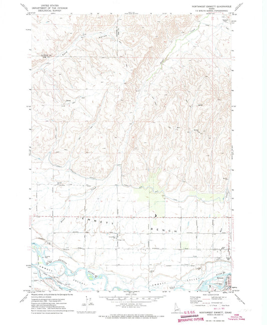 Classic USGS Northwest Emmett Idaho 7.5'x7.5' Topo Map Image