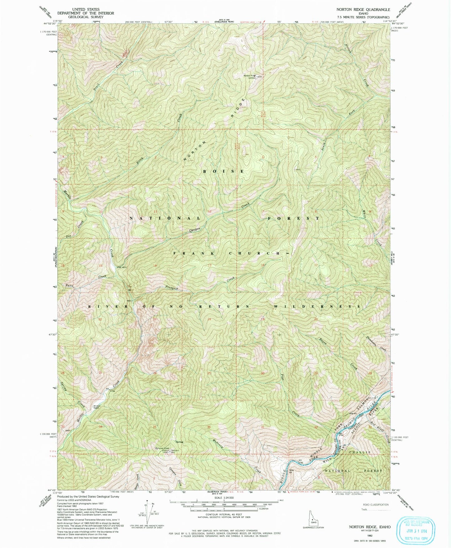 Classic USGS Norton Ridge Idaho 7.5'x7.5' Topo Map Image