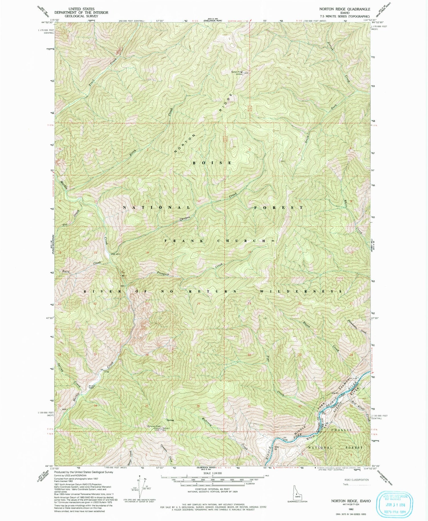 Classic USGS Norton Ridge Idaho 7.5'x7.5' Topo Map Image